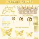 ZOYVUX Birthday Crown Cake Topper, Cake Decorations with Happy Birthday Cake Topper, Balls, Gold Butterflies, Corona Para Pastel for Women, Princess, Wedding Party Decor (Gold & AB)