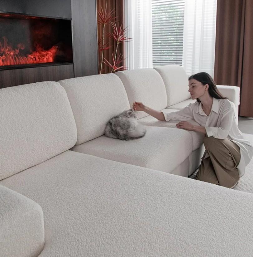 Couch Cushion Covers for Sectional Sofa, Stretch Soft Sofa Slipcovers Washable Wear-Resistant Universal Furniture Protector for Living Room (1 Piece Back Couch Cover, Ivory)