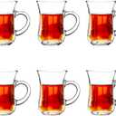 Turkish Tea Glasses With Handle - Tea Cups Set of 6 - Slim Waist Thick Sole Tea Glass for Hold Cold Drinks, 5 oz / 150ml (Clear)