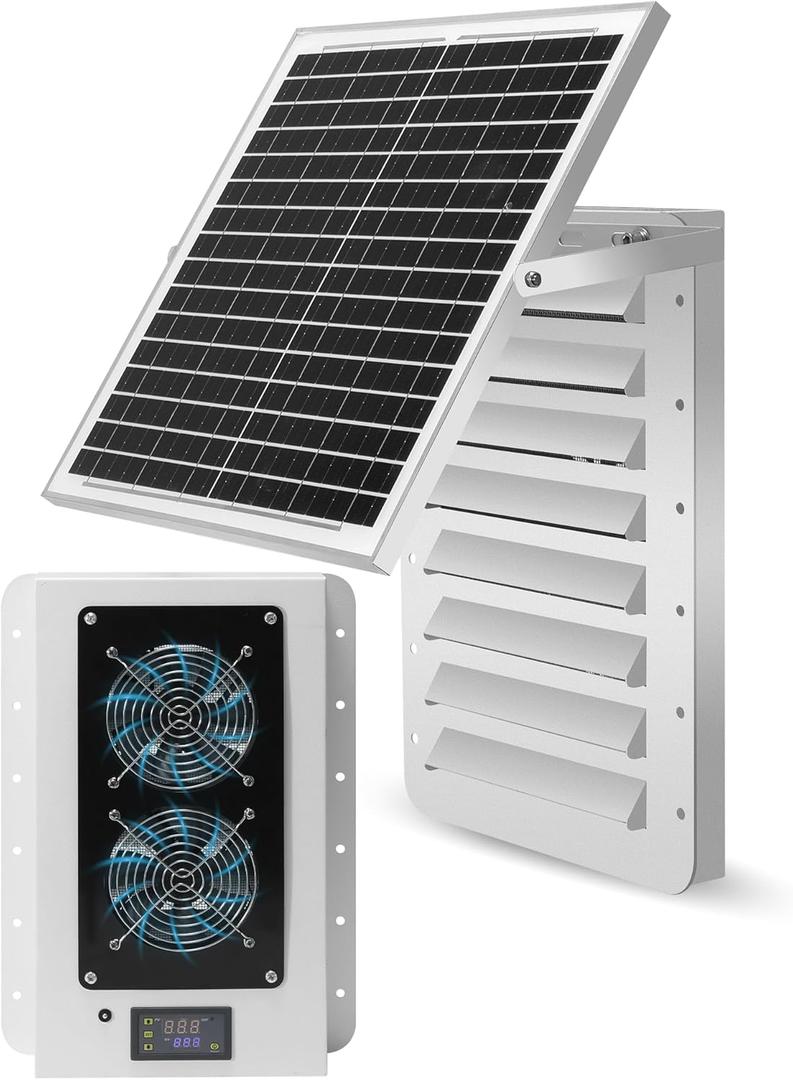 Shipping Container Solar Vent Kit, with 25W Foldable Panel & Thermostat, Rain and Hail Proof, Suitable for Container Houses, Containers, Offices