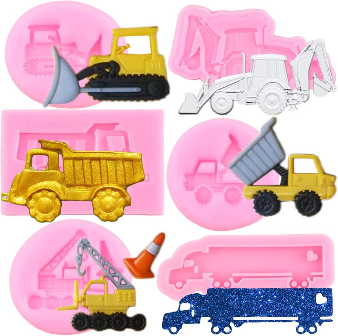 Bulldozer Silicone Molds Excavator Fondant Mold Crane Construction Truck Mold For Cake Decorating Cupcake Topper Chocolate Gum Paste Polymer Clay Set Of 6