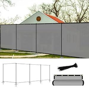 FLORALEAF 6'x112' Outdoor Privacy Fence with Iron Poles Rails Dog Fence for Garden Patio Backyard Yard Temporary Safety Barrier Chicken Metal Fence with Spikes, Light Grey