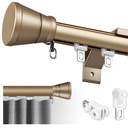 Single Curtain Track for Windows, 2.5m(8.2ft) Wall Mounted Heavy Duty Decorative Curtain rail with End Caps, Aluminum Brackets, Silent Wheels Easy to Install for Bedroom Living Room（Gold）