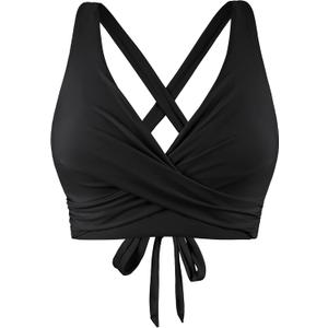 Firpearl Women Underwire Full Coverage Bikini Top Only Criss Cross Push Up Swim Crop Top Tie Back Bathing Suit (10-12, Black)