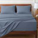 HYPREST 100% Cotton Percale Sheets Queen Size - 18-24 Extra Deep Pocket Bed Sheet Set Queen, Crisp & Breathable Cooling Bedding (Dusty Blue)