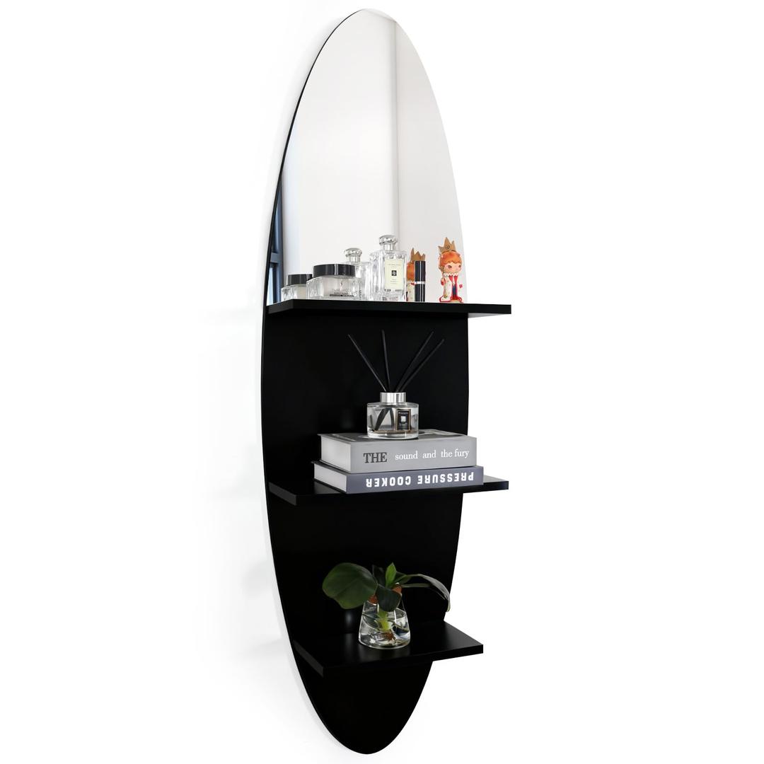 Homaterial 3-Tier Floating Shelf Wall Mounted Surfboard Shape, Black