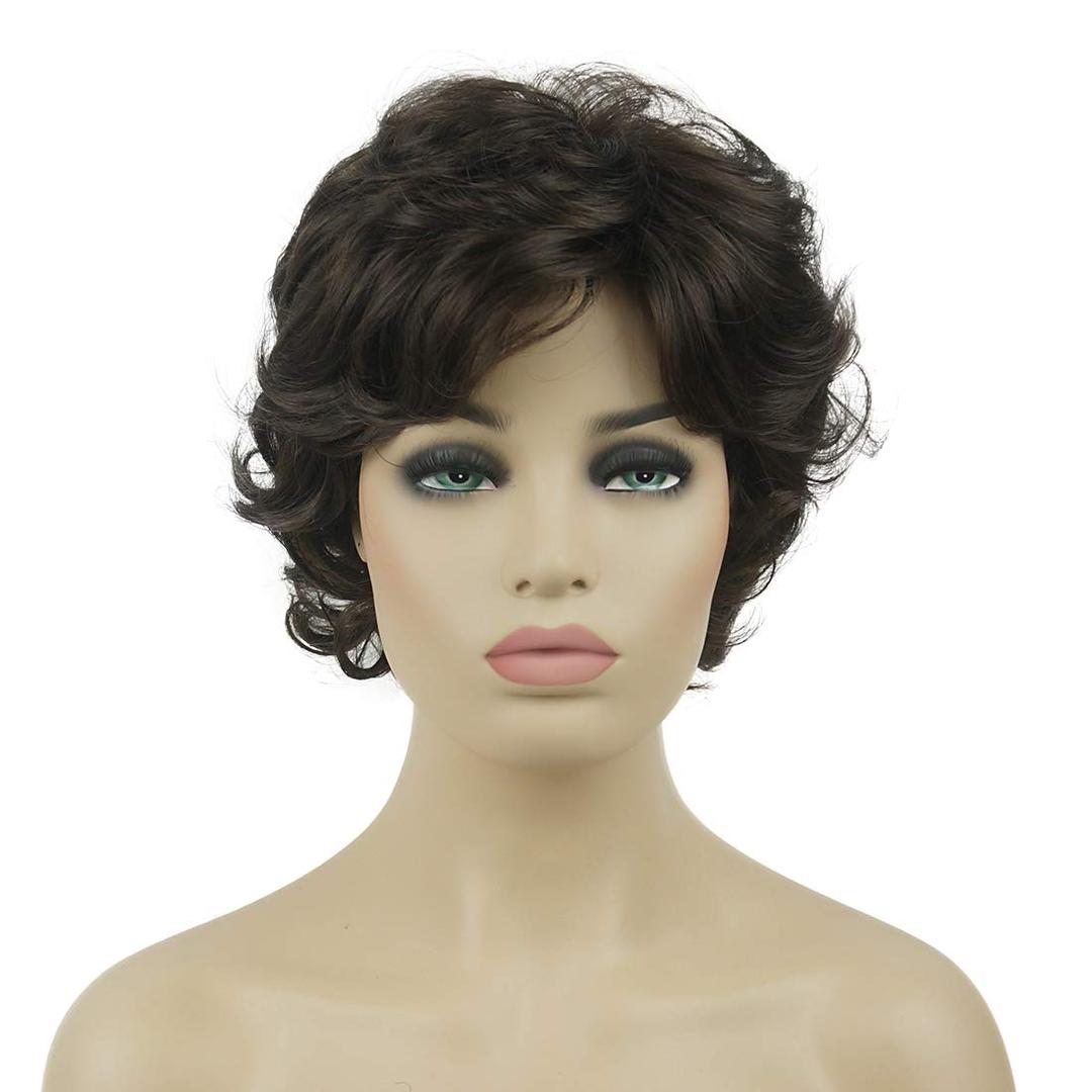 Lydell Women's Short Wavy Curly Wig Synthetic Hair Full Wig 6 inches (Chestnut Brown)