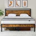 Z-hom Queen Bed Frame with Modern Wood Headboard & Footboard, Upgraded Heavy Duty Metal Sturdy Bed Frame Queen Size, Stable Platform Bed Furniture Bed Storage, No Noise, No Box Springs, Vintage Brown
