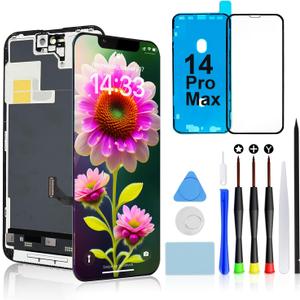 Brinonac for iPhone 14 Pro Max Screen Replacement Kit, 6.7" Full HD Retina LCD Display COF Touch Screen Digitizer Assembly Set with Repair Tools, Waterproof Adhesive, Tempered Glass