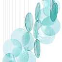 Wenqik Sea Glass Shell Wind Chimes for Outside Seaglass Capiz Windchime Spiral Wind Chimes for Women Beach Holiday Summer Gift Indoor Outdoor Home Housewarming Garden Decor (Blue)