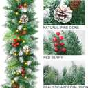 9FT Flocked Christmas Garland with 100 Lights for Mantle - Prelit Christmas Garland Lighted Xmas Garland Pine Cone Berry Cebar Garland Lights with Timer Outdoor Indoor Decorations