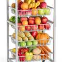 Venkuber Snack Cart, 5Tier Kitchen Carts on Wheels with Storage,Fruit Basket Stand with PullOut Baskets and Wood Top,Kitchen Organizer for Fruit Vegetable Snack (Oak Beige)