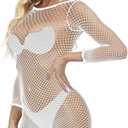 Vorifun Sexy Women Babydoll Stretchy Fishnet Lingerie Seamless Chemise Nightwear, One Size, 5 Color (White)