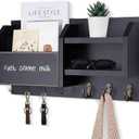 Mail and Key Holder  Wall Mount Key Hanger with Shelf and 7 Metal Hooks  Decorative Natural Paulownia Wood Entryway Organizer with Mounting Hardware (16.5W x 8.7H x 3.5D) (Black)