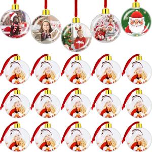 20 PCS Christmas Photo Ornament Ball,Clear Plastic Photo Frame Hanging Ornaments,DIY Personalized Picture Frame Baubles for Christmas Tree Valentine Holiday Decor