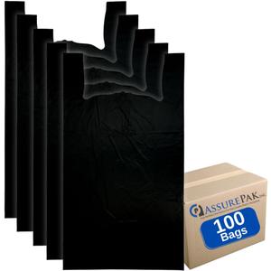 Black Unprinted HDPE Bags, 20" x 10" x 36", 22 Micron, 100 Count