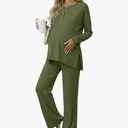 Women's Maternity Pajamas Sets, Long Sleeve Pregnancy Postpartum Delivery Lounge Nursing Pjs with Pockets Pjs Size L