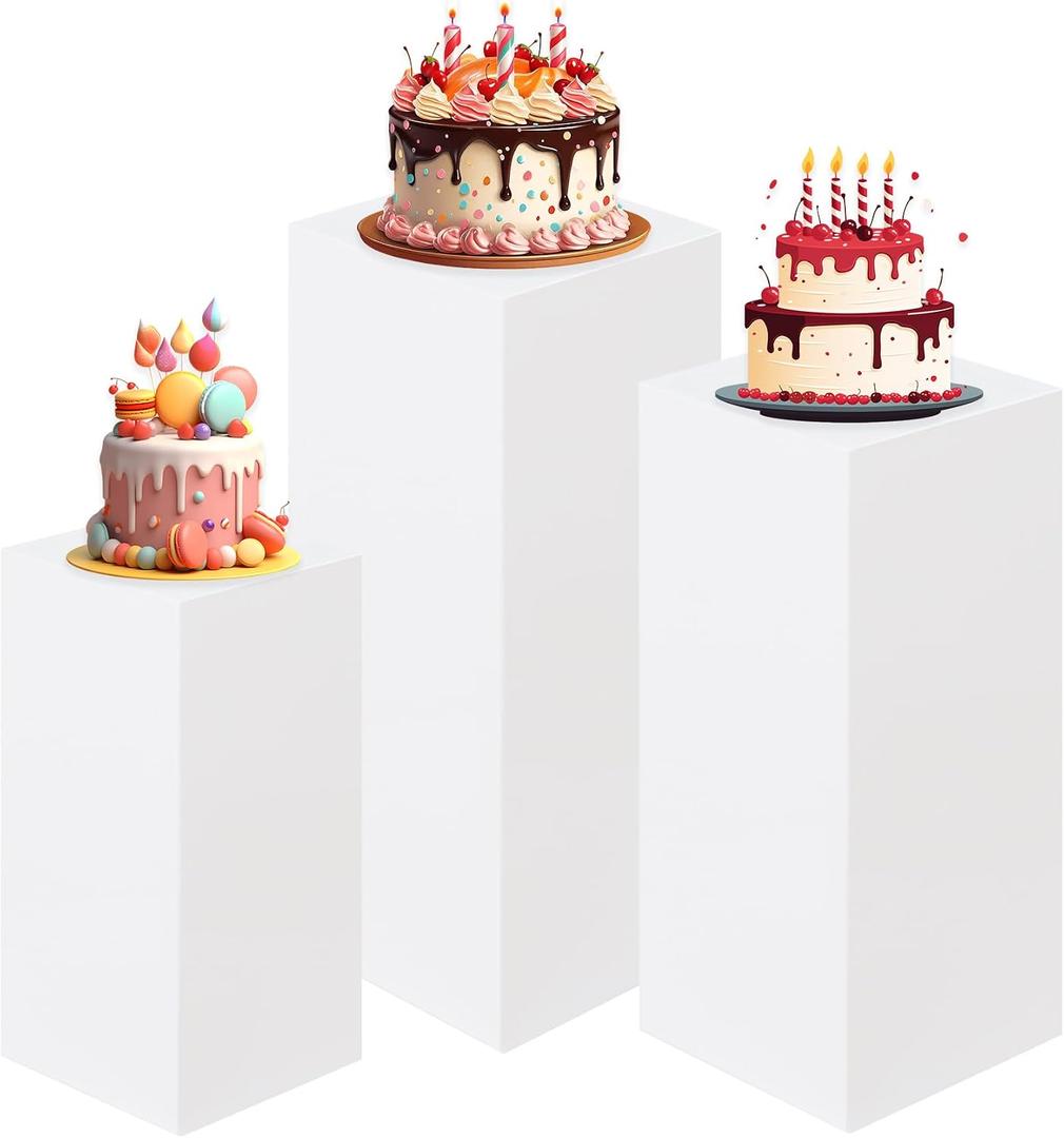 HAISIWLKJ 3PCS Cylinder Pedestal Stands for Parties, White Metal Round Cylinder Plinths Dessert Table Display Pillars for Birthday Wedding Bridal Baby Shower Party Decorations(Large)