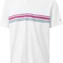 M MAELREG Mens Golf Shirts Short Sleeve Chest Print Stripe Moisture Wicking Dry Fit Casual Collared Mens Polo Shirts (XX-Large, White)