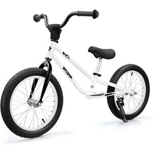 bicystar Kids Balance Bike with Real Rubber Air Tires - 16 Inch Big Kid Bicycle Ages 5-8, Adjustable Seat & Handlebars, Lightweight No Pedal Training Bike (White)