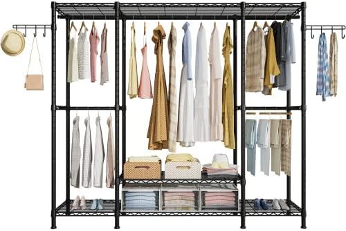 Ulif E3 Heavy Duty Garment Rack, 4 Tiers Freestanding Closet Organizer System with 5 Shelves, Metal Closet Organizer and Storage System for Clothes, Max Load 650lbs, Black