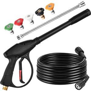 FENG PAI Pressure Washer Gun with 15in Extension Wand & 25FT Hose, 5 Nozzle Tips Quick Connect, Power Washer Hose and Wand Replacement, M22 14mm Fitting for Home Car Clean Washing, 4000 PSI