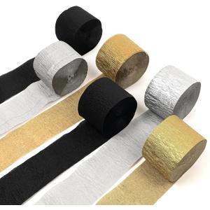 HOUSE OF PARTY Crepe Paper Black Gold Streamers for Graduation Party Decorations 6 Rolls 492ft (1.8 Inch x 82 Ft/Roll), Pack of 2 Gold, 2 Silver, 2 Black , Cheers 