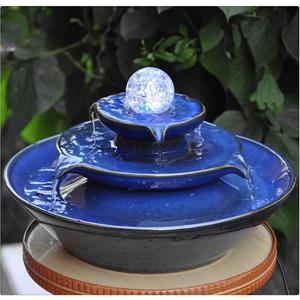 Ceramic Tabletop Fountain, Blue, Fountain with Ball for Indoor Decor, Size 11.8 x 11.8 x 7.8 inch, Material Ceramic, Includes Water Pump and 6 foot Long Power Cord