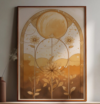 Flower Moon Art Print, Vintage Floral Illustration, Boho Bedroom Decor, Hippie Wall Art Print