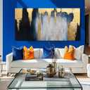 MLART99 Blue and White Abstract Wall Art Grunge Posters Gold Painting for Home Office 29"x 58" Gallery Wall Prints Large Size Artwork for Walls, Blue