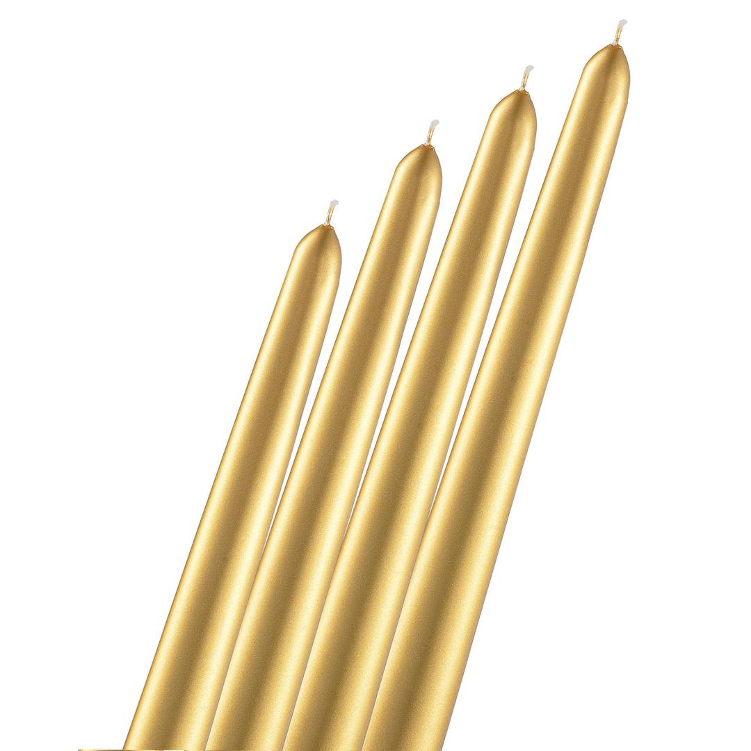 Gold Taper Candles 4 Pack -Tall Gold Candles for Christmas - 8 Hour Long Burning Candlesticks for Home Decor, Wedding, Holiday, and Parties