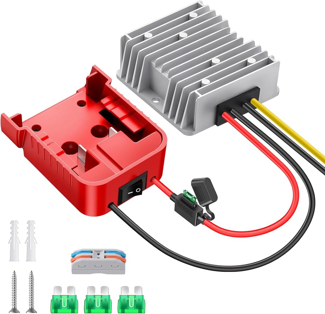 18V to 12V Step Down Converter for Milwaukee M18 Battery, DC Voltage Reducer Transformer 12V 20A 240W Buck Converter Power Wheel Battery Adapter with Over Discharge Protection, Switch and Fuse