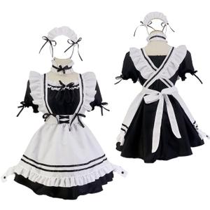 Japanese Girl Anime Cosplay Costume Maid Ladies French Apron Apparel Set Sailor School JK Clothing (3XL-Large, Black)