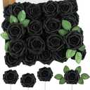 MACTING 60PCS Black Artificial Flowers Real Touch Fake Flowers with Stem Foam Roses for DIY Wedding Bouquets Table Centerpieces Bridal Shower Party Holiday Home Halloween Decorations
