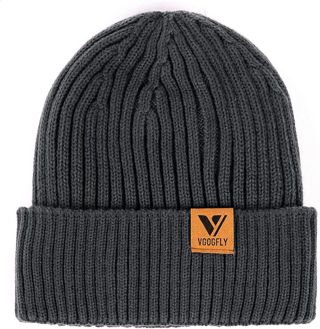 Vgogfly Lined Men Beanie Slouchy Knit Skull Cap Warm Stocking Hats Guys Women Striped Winter Beanie Hat (Gray)