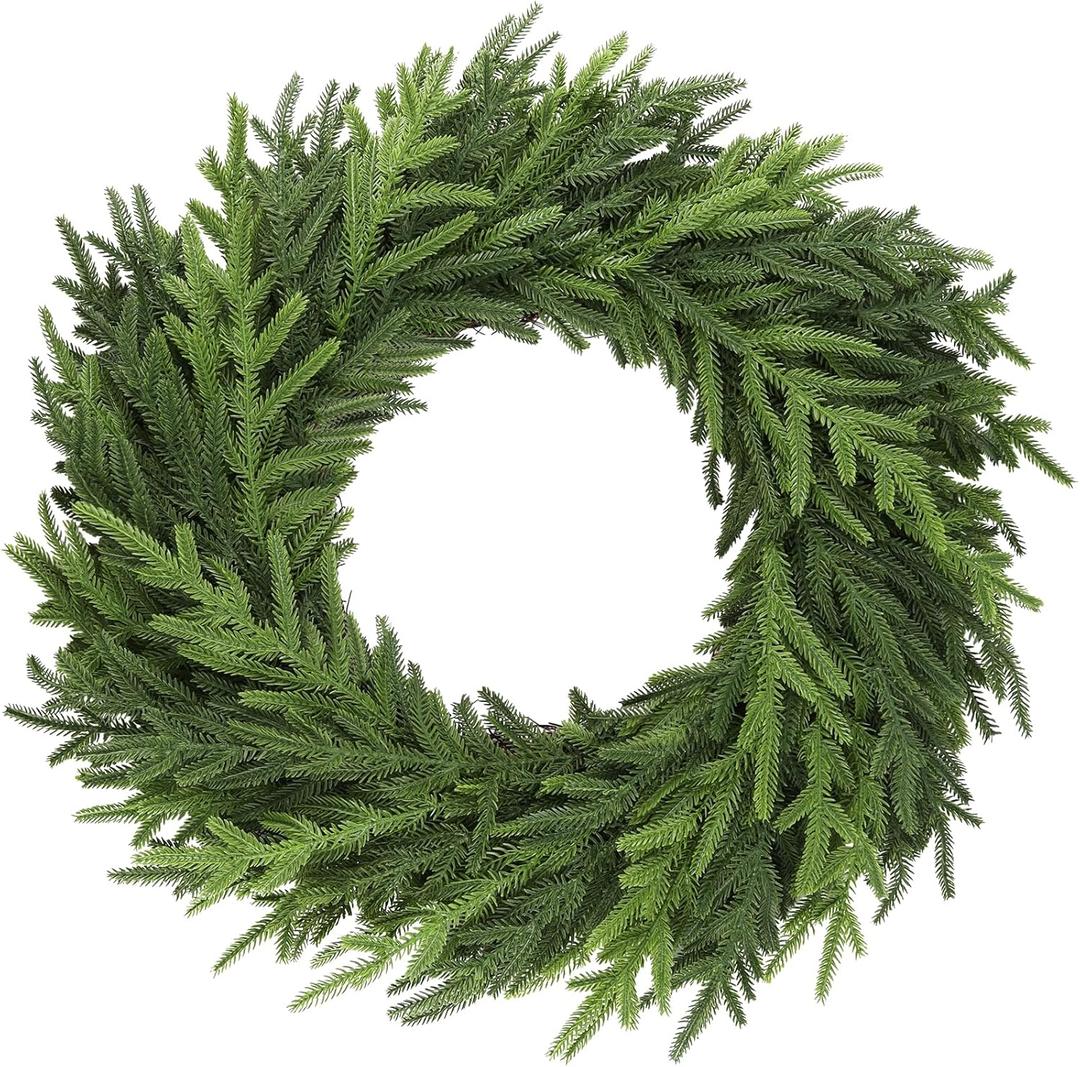 22Inch Norfolk Pine Wreath-Christmas Wreaths for Front Door - Real Touch Realistic Pine Wreath Artificial Faux Greenery Xmas Wreaths for Home Decor