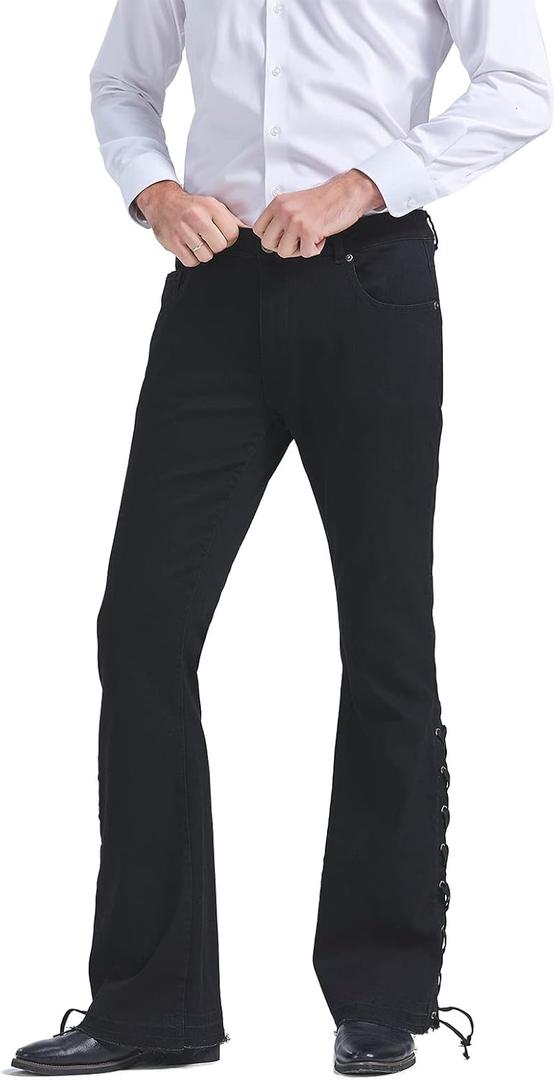 Wbestwind 70s Disco Pants for Men Relaxed Stretch 60s 70sBell Bottom Fit Comfort Flared Retro Leg Denim Vintage Jeans (Bk1)