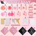 Dunzoom 40 Pcs DIY Graduation Cap Decorations Kit Artificial Flowers Inspirational Cardstock 3D Butterfly Stickers Ribbon Bow Rhinestone Stickers for Grad Cap Topper Graduation Party(Pink)