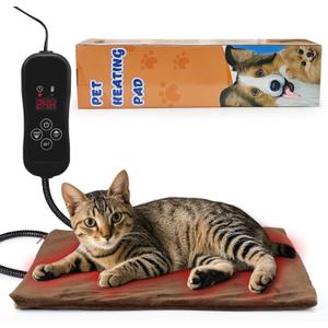 NAMOTEK Pet Heating Pad Adjustable Temperature with Timer, Waterproof Heated Mat with Chew Resistant Cord, Auto Power-Off Electric Indoor Pet Heat Pad for Dogs and Cats