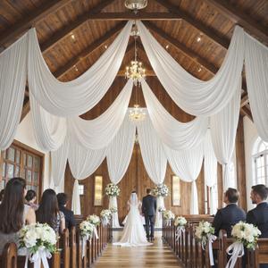 8 Panels 5ftx30ft White Ceiling Drapes for Wedding Parties, 60"W x 360"L