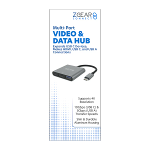 ZGEAR USB-C To HDMI, USB-C, USB-A Video & Data Multi-Port Hub