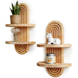 2PCS, Boho Shelves, Arched wall Shelf, Floating Shelf for Home Decor, wall Display for vases (Beige)