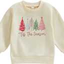 Christmas Outfit Toddler Baby Girl Pink Sweatshirt Long Sleeve Crewneck Pullover Xmas Santa Shirt Tops Winter Clothes (7-8 Years)