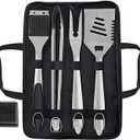grilljoy 8PCS BBQ Grill Tools Set with Extra Thick Stainless Steel Spatula, Fork, Tongs & Cleaning Brush - Complete Barbecue Accessories Kit with Portable Bag - Perfect Grill Gifts for Father's Day
