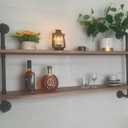 HDDFER Pipe Shelves Industrial Pipe Shelving Real Wood Industrial Floating Shelves with Wood Planks 48 inch Wall Shelves Rustic Hanging Bookshelf Farmhouse Kitchen Bar Shelving (Brown)