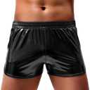 Arjen Kroos Men's Sexy Metallic Shiny Shorts Sparkly Rave Hot Short Pants with Pockets (Black, L)