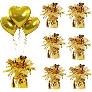 Aluminum Foil Balloon Weights for Parties (6 pcs) - 0.31lb (140g) Each - Premium Balloon Anchors for Birthday, Wedding, Dinner, Indoor & Outdoor Decorations(Gold 6pcs)