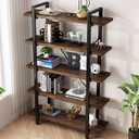 5-Tier Industrial Style Solid Wood Bookcase and Book Shelves,Rustic Wood and Metal Shelving Unit Living Room,Modern Rustic Open Industrial Book Shelf Office,Distressed Brown (AY-02-5Tier)