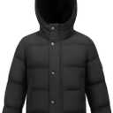 WULFUL Kids Boy's Winter Coat Hooded Puffer Windbreaker Warm Cotton Jacket Parka Down Outdoor Coats (Black)