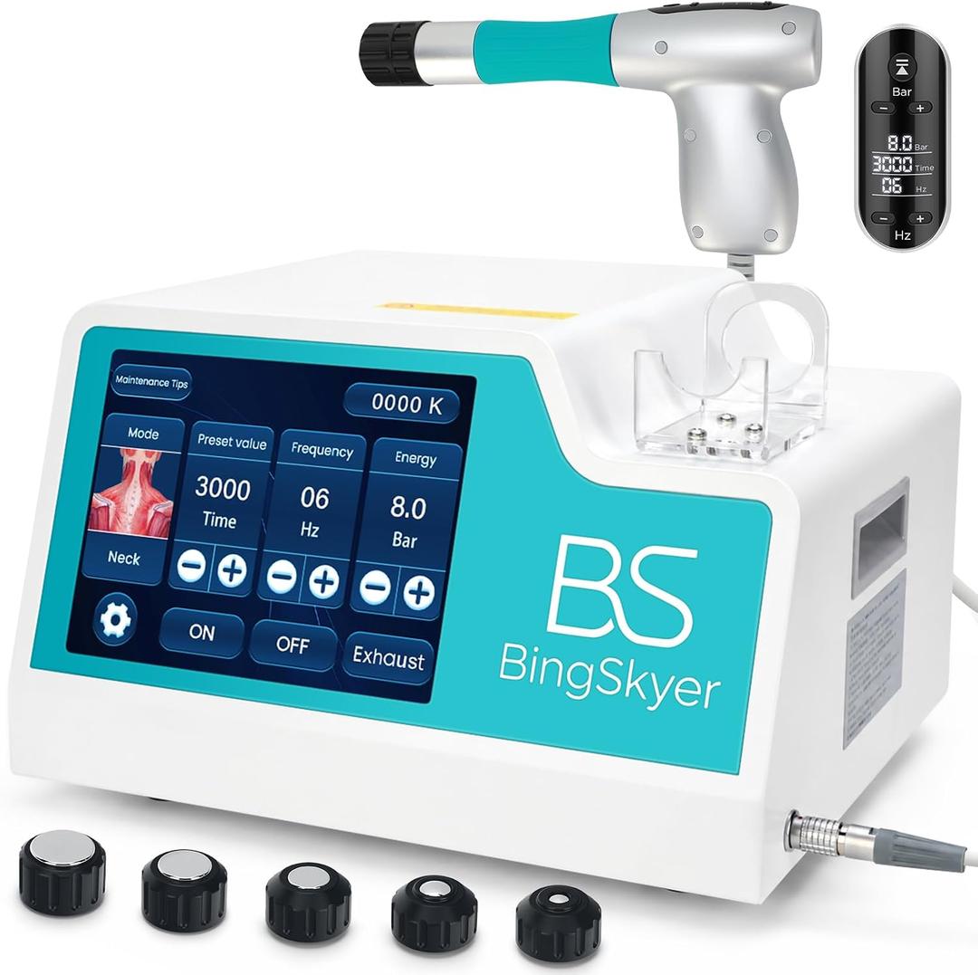 Shockwave Therapy Machine, 0.5-10 Bar, 5 Applicators, FSA&HSA, Pain Relief, 1-21Hz ESWT Device, 9.4" Touch, Handle Smart Display, Eligible for Plantar Fasciitis, Tennis Elbow, Home&Clinic Use, AC 110V